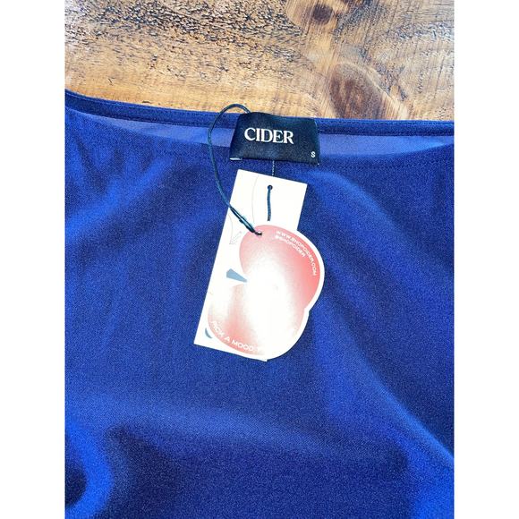 NWT Womens Cider Navy Blue Sleeveless Mini Dress‎ Flower Detail Slit Size Small - Picture 7 of 7